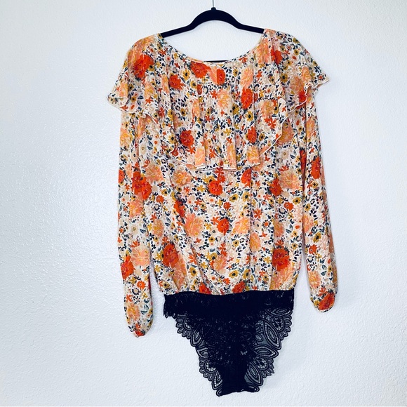 Intimately Free People NEW Say It To Me Floral Ruffle Tie Front Bodysuit Medium - Picture 2 of 9